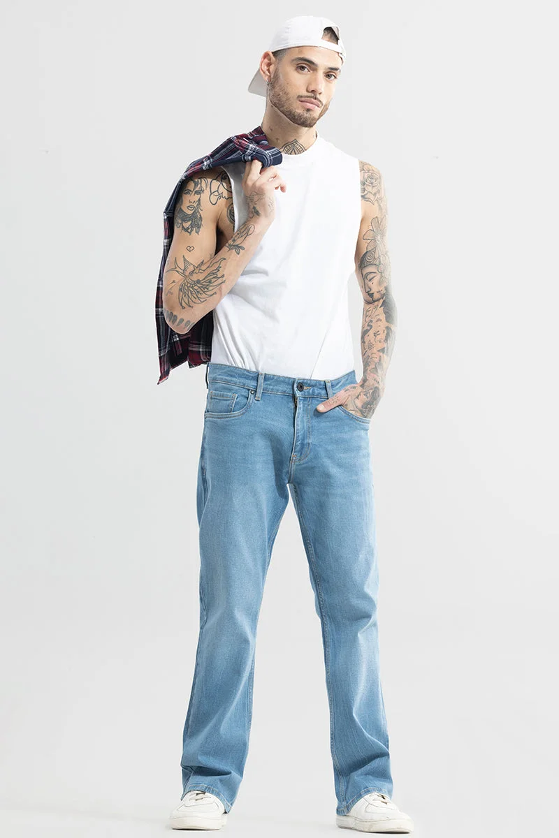 Snitch Blue Dazzle Ocean Blue Bootcut Jeans for Men | Best Price UAE